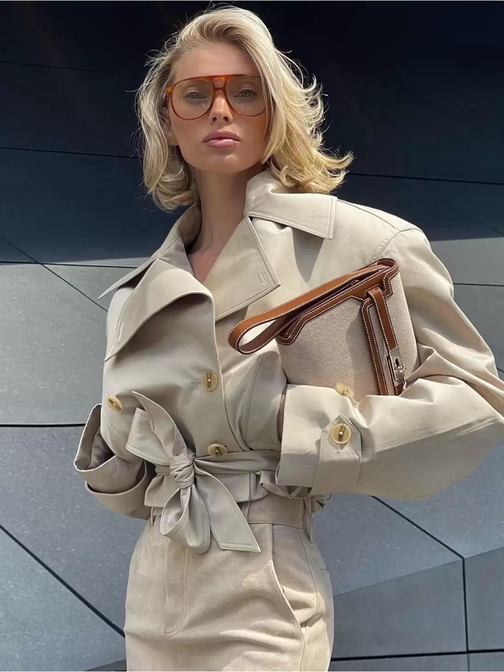 Helsa Oversized Cropped Trench in Chino, XXS XS S